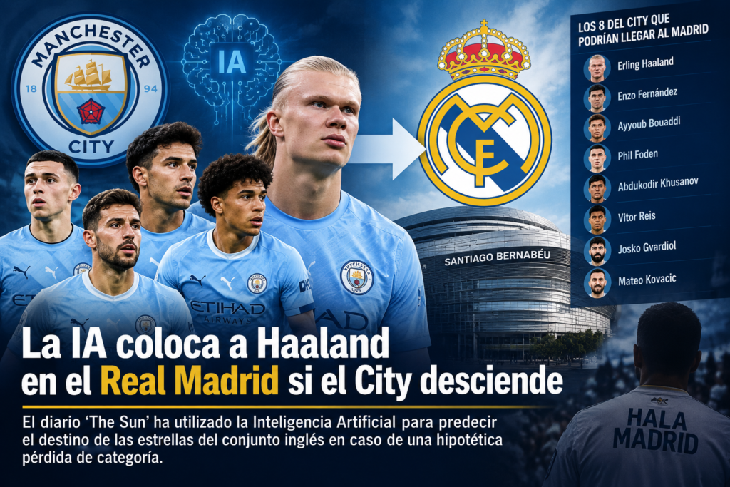 La IA coloca a Haaland en el Real Madrid y a 7 jugadores más si el City desciende